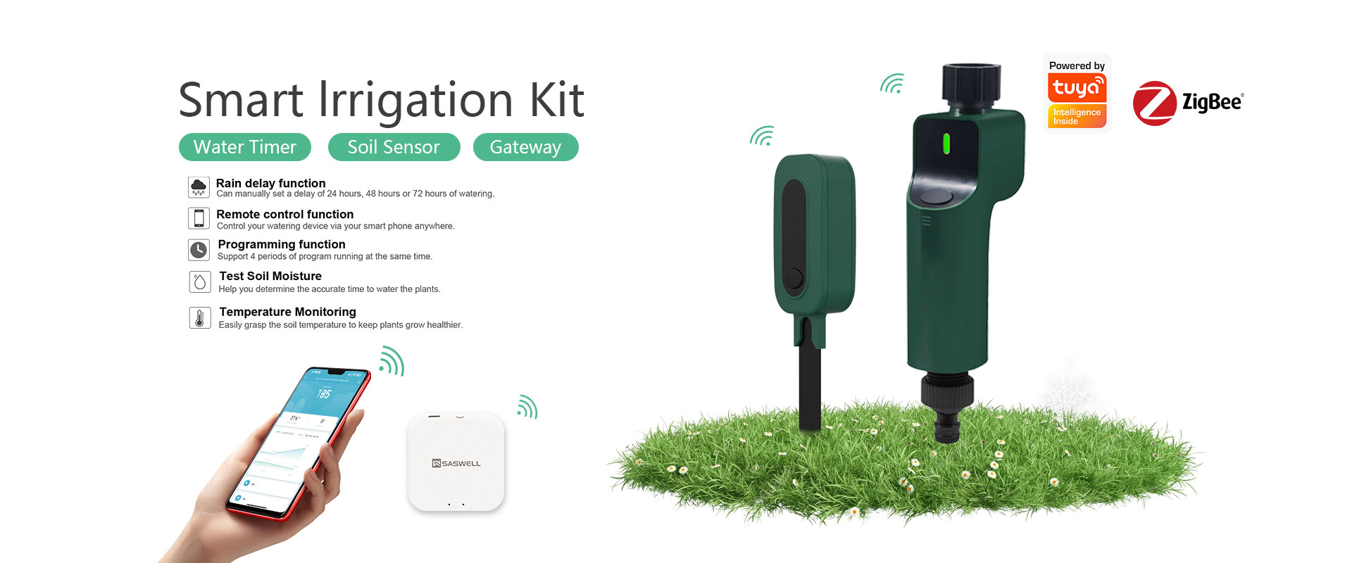 Soil Moisture Meter For Plants, Use With Zigbee Sprinkler Timer, Zigbee Hub